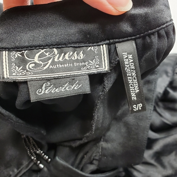 GUESS Brand Party Boho Peasant Shirt Black w/Rhinestones Scooping Neck Open Back - Picture 5 of 7